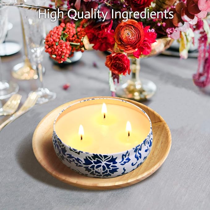 Hausware Citronella Candles Outdoor & Indoor - Large 13.5 oz Scented Candles Set 3 Pack Natural Soy Wax citronella Candles for Garden Patio Yard Home Balcony Camping Backyard (Light Blue)