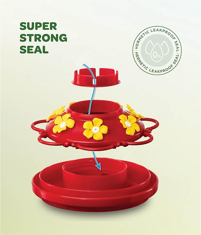 Hummingbird Feeder 10 oz [2 Pack] Glass Hummingbird Feeders for Outdoors, with Built-in Ant Guard - Circular Perch with 5 Feeding Ports - Wide Mouth for Easy Filling/2 Part Base for Easy Cleaning