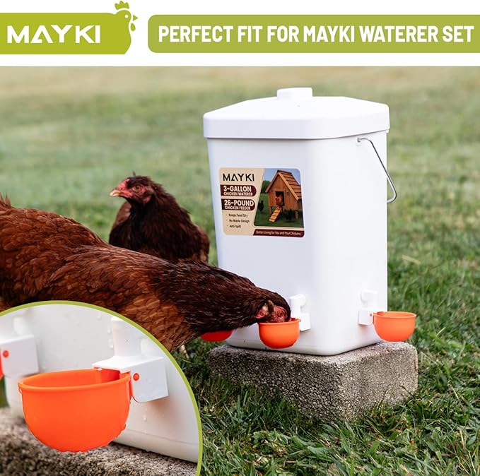 MAYKI Chicken Waterer Cups, 4-Pack Automatic Water Dispenser, No-Leak Poultry Waterer for Coop Buckets & DIY Systems, Large Water Cups for MAYKI Waterer Set, Durable PVC