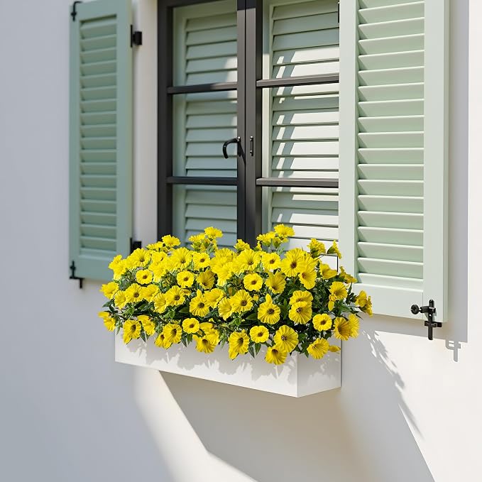 Yellow Artificial Morning Glory Flowers for Outdoor Planters, Premium UV Resistant Silk Faux Flowers for Porch, Hanging Basket & Window Box, Spring Garden Decor, No Pot, 13.3 Inch, 4 Bundles