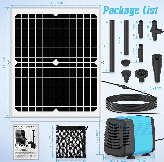 20W Solar Fountain Pump, 350GPH Submersible Solar Pond Pump with Adjustable Flow & 4 Nozzles, Anti-Clog Barrier Bag for Bird Bath, Outdoor Pond, Garden Water Features, Pool