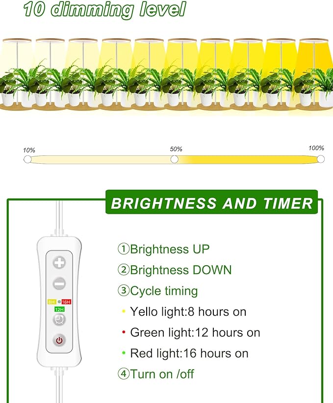 Plant Grow Light for Indoor Plant,Bamboo Mini LED Grow Light Garden,Height Adjustable,Automatic Timer with 8/12/16 Hours，1 Pack
