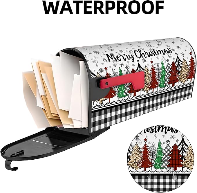 Merry Christmas Mailbox Cover Magnetic Christmas Tree Mailbox Covers Winter Xmas Holiday Post Letter Box Cover for Garden Yard Decor 21x18 Inch