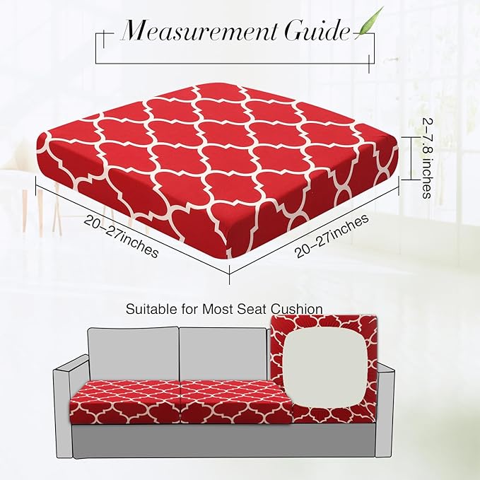 Newwiee 4 Pcs Waterproof Outdoor Cushion Covers for Patio Furniture Stretch Outdoor Couch Cushion Covers Replacement Moroccan Pattern Chair Seat Sofa Slipcovers Soft Flexibility Protector(Wine Red)