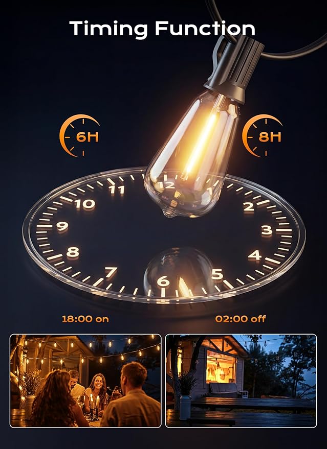 Minetom 200FT Outdoor String Lights with Remote, 64+2 Shatterproof ST38 LED Bulbs, Waterproof Patio Lights with 3 Modes, Dimmable & Connectable 2700K Hanging Lights for Backyard Porch Deck Balcony