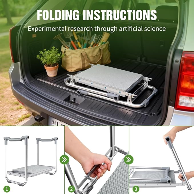 Garden Kneeler and Seat, 2 in 1 Foldable Garden Stool, Portable Gardening Seat with Thick Soft Pad & Tool Bag, Supports Up to 400lbs