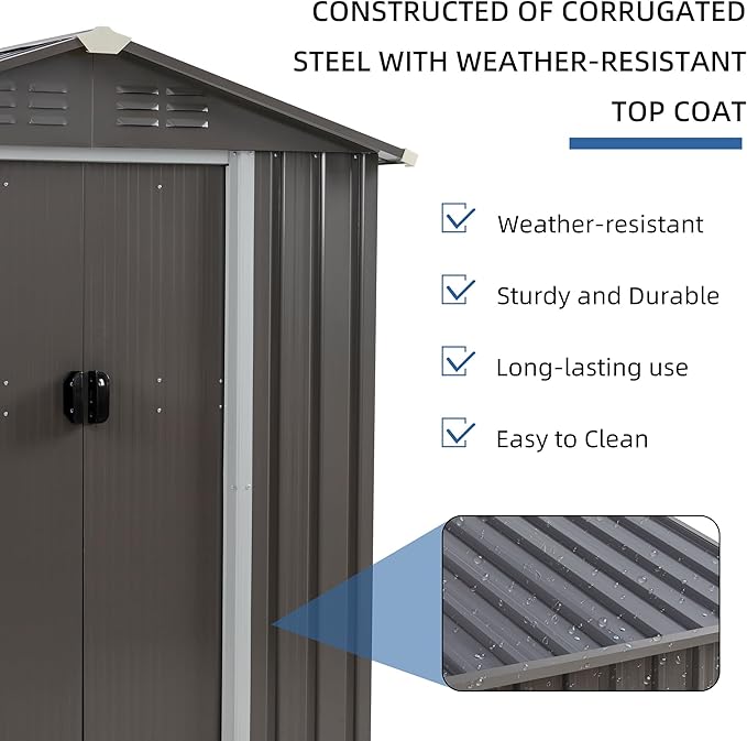 JY QAQA 5x3 FT Metal Outdoor Garden Storage Shed,Waterproof Metal Garden Sheds with Window and Lockable Double Door,Weather Resistant Steel Tool Storage House Shed forPatio,Lawn (Gray)