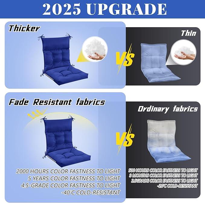 Sintuff 4 Pcs 44 x 21 x 4 Patio Chair Cushions Outdoor Chair Cushion Seat/Back Tufted Pillow with Ties Water Resistant Replacement Indoor Patio Furniture Outdoor Furniture (Solid Color,Navy)