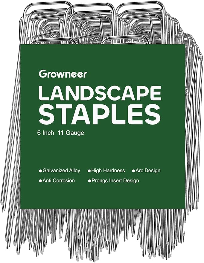 GROWNEER 200 Pack Landscape Staples 6 Inch 11 Gauge Heavy Duty Hot-Dip Galvanized Steel Garden Stakes U-Shaped Weed Barrier Spikes Metal Ground Pins for Lawn and Yard Landscaping