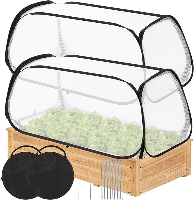 2 Pack Garden Covers for Raised Beds, 45 x 22 x 18 Garden Row Plants Cover Accelerator, Freeze Protection Greenhouse Cover for Raised Beds Protecting Seedlings Fruits with Ground Stakes