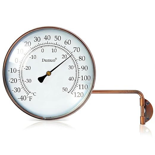 6-inch Outdoor Thermometer for Patio, Outside Analog Temperature Gauge – Weather Resistant for Garden, Home, and Greenhouse, Garage, Brass Swivel Thermometer.