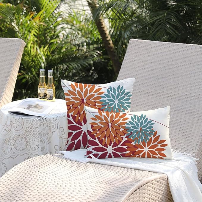 DFXSZ Outdoor Throw Pillow Covers 12x20 Inch Set of 2 Waterproof Spring Summer Geometric Elegant Burnt Orange Outdoor Pillow Covers for Patio Funiture Garden Couch 168D12