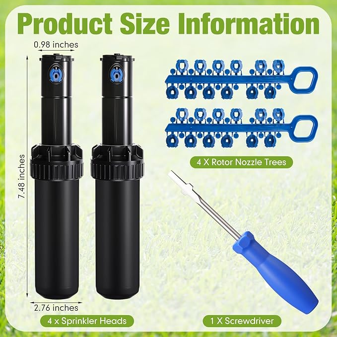 2 Pack Sprinkler Heads with Screwdriver Set, 5000 Gear Drive In-Ground Rotor Heads,3/4 Inch Pop-Up Lawn Garden Irrigation Sprinkler System, 25° to 360° Pattern, 25-50ft Spray Distance