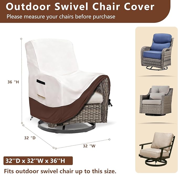 Waterproof Outdoor Swivel Chair Cover,600D Heavy Duty Waterproof Patio Chair Covers,Outdoor Furniture Covers for Lawn/Garden Swivel Chiar,(32" W x 32" D x 36",Beige&Brown)