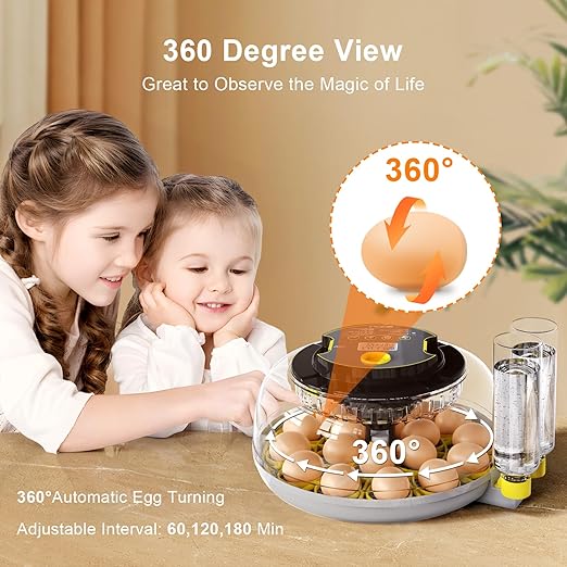 IBKINXX Incubator for Hatching Eggs-18 Egg Capacity, 2026 Newly Upgraded Automatic Egg Turner, Temperature & Humidity Control, 360° Viewing for Chicken, Duck and Quail Eggs (Black)