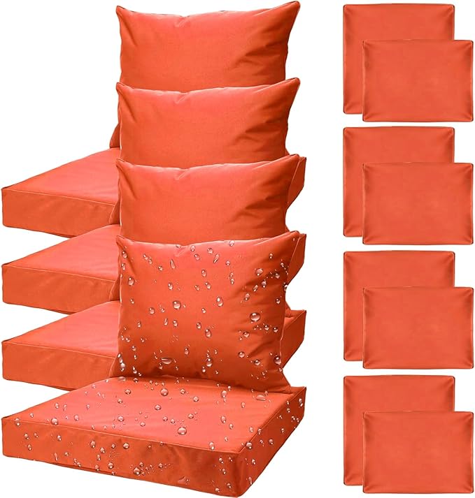 All Smiles Orange Patio Furniture Replacement Chair Cushion Covers Set of 4 for Waterproof Resistant Outdoor Deep Set Cushion Covers for Seat Yard Garden Deck，24 x 20 Inch, 24 x 24 x 4 Inch