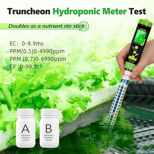 Truncheon Nutrient Meter for Hydroponics, PPM Meter for Nutrients Digital Water Tester EC TDS Tester(EC/PPM500/PPM700/CF) Specifically Designed for DWC,Reservoir, Aquaponics, Indoor Plant Grow