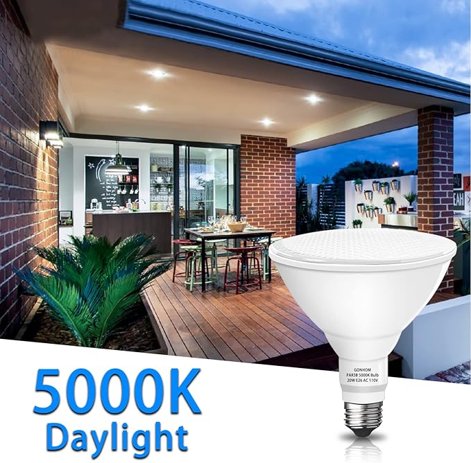 Gonhom Par38 led Flood Lights Outdoor Light Bulb,Dimmable 1800LM,20W Replace up to 200W,Outdoor Flood Light Bulbs for Backyard,Garage,Porch,Garden,6 Pack 5000K Daylight