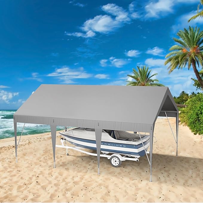 Carport Heavy Duty Car Canopy Outdoor Storage Shed Uv Resistant Waterproof Portable Garage for Car, Party (Gray, 13 * 20FT)