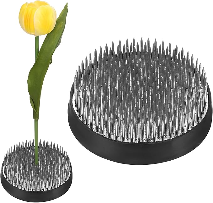 M METERXITY 2-Pack Flower Frog 2.76" Round Steel Floral Arranger Pins Ikebana Holder W Rubber Base for Flower Arrangements/Craft Plant/Home Decor, Floral Kenzan Fixed Tool [1.1cm Pins]
