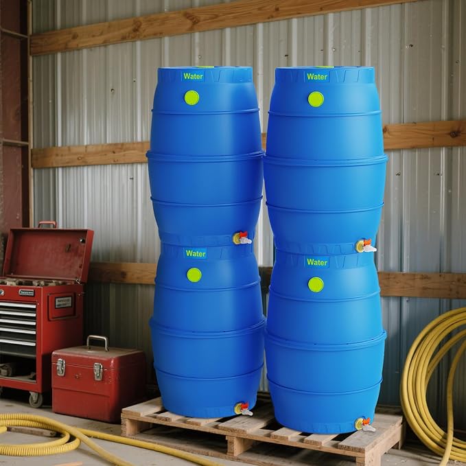 50 Gallon Blue Water Storage Barrel, BPA-Free Rainwater Collection Drum with Spigot, Stackable UV-Resistant Durable PP (Polypropylene) Barrel for Emergency Drinking Water & Gardening | Non-collapsible high-density space-saving hydration backup system w...