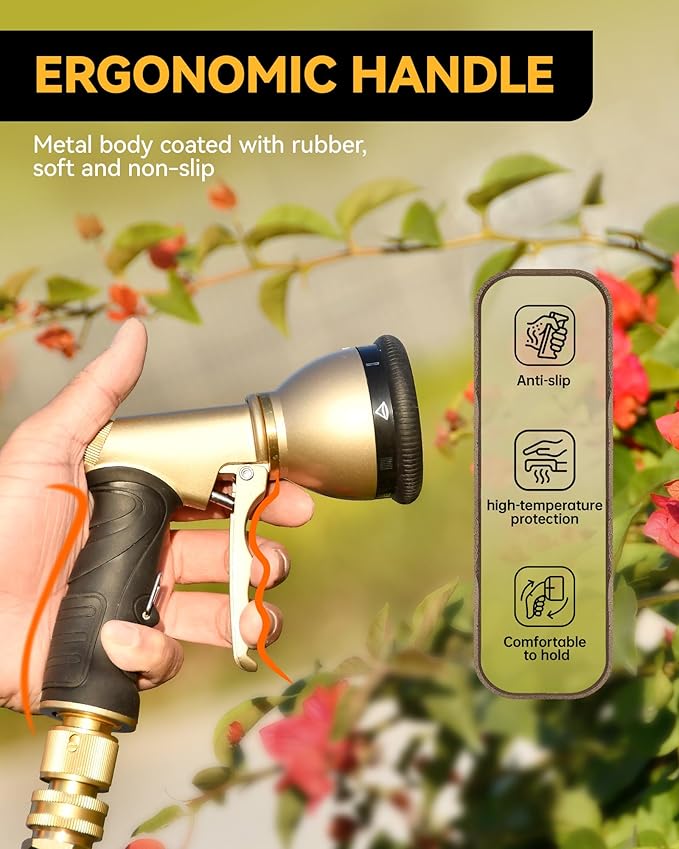 RAINPOINT Garden Hose Nozzle, 9 Spray Patterns Hose Sprayer Nozzle, Heavy Duty Metal Water Hose Nozzle, Adjustable Hand Sprayer, Watering Plants and Lawn, Pet Showering (Nozzle, Gray)
