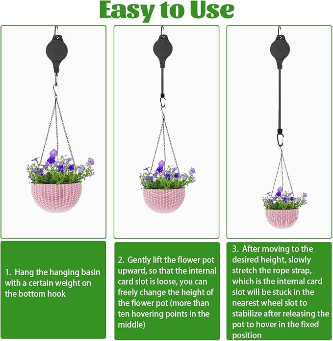 YAYODS 8 Pack Retractable Plant Hanger Heavy Duty Plant Pulleys for Hanging Plants, Adjustable Plant Hanger Pull Down Hook for Garden Baskets Pots,Birds Feeder and Grow Lights, Black
