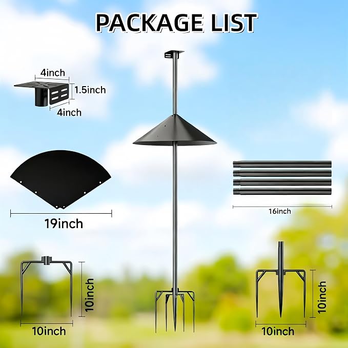 NSYOOMH Dia 1 Inch Bird Feeder Pole with 19" Proof Squirrel Baffle, Heavy Duty Metal, Bird House Pole Compatible Mount for Smart Camera Birdfeeder, Outdoor Feeding Station Stand Kit - 79"