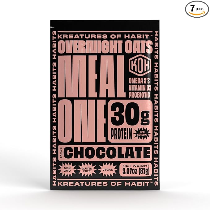 Kreatures of Habit MEAL ONE | Overnight & Instant Superfood Protein Meal Replacement | Gluten Free, Dairy Free, 30g of Plant Based Protein, With No Added Sugar | Chocolate | Pack of 7