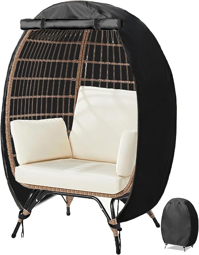 FLYMEI Wicker Egg Chair Cover Indoor Outdoor Lounger Chair Cover with Double Zipper for Wicker Patio Basket Chair, Waterproof, Dustproof and Anti-UV, 45.3" L x 23.6" W x 55.1" H