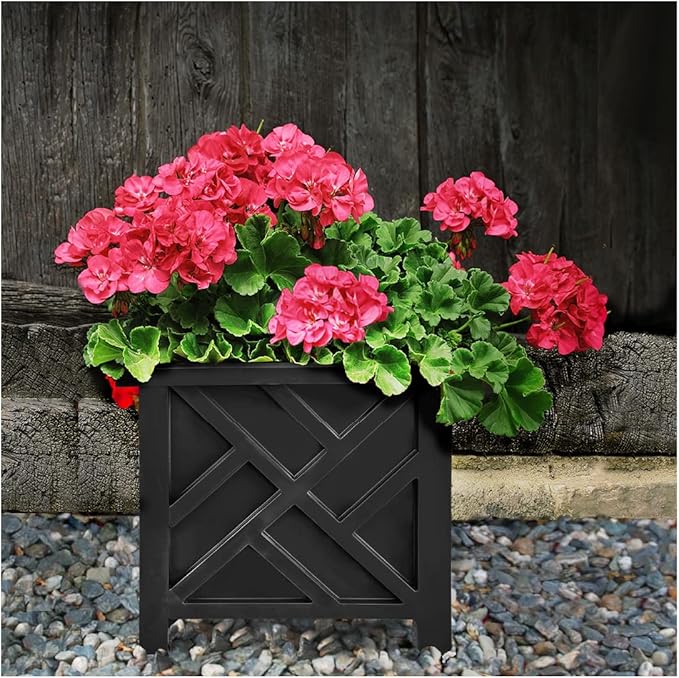 Trenton Gifts Chippendale Planters. Set of 2 .Black. Great for Outdoor Decor, Patio and Lawn Plant Holder