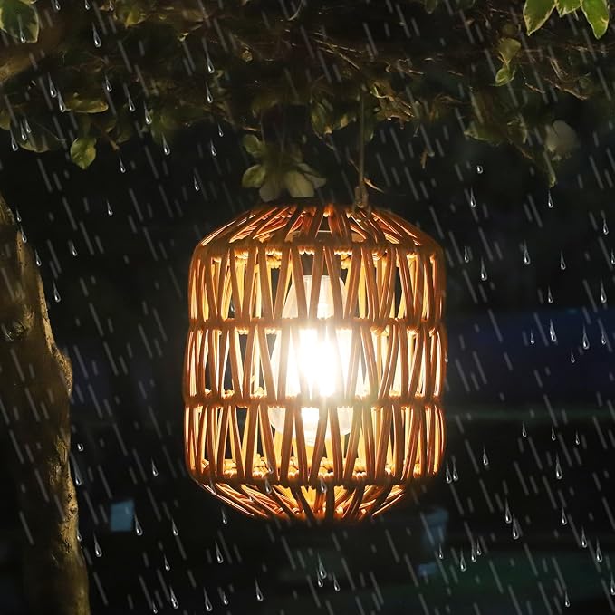 2 Pack Solar Lanterns Outdoor Waterproof, Rattan Solar Lights for Yard, Outdoor Garden Lights, Hanging Lanterns Decorative Birthday Gifts for Mom Grandma, Outdoor Lanterns for Porch, Patio, Pathway
