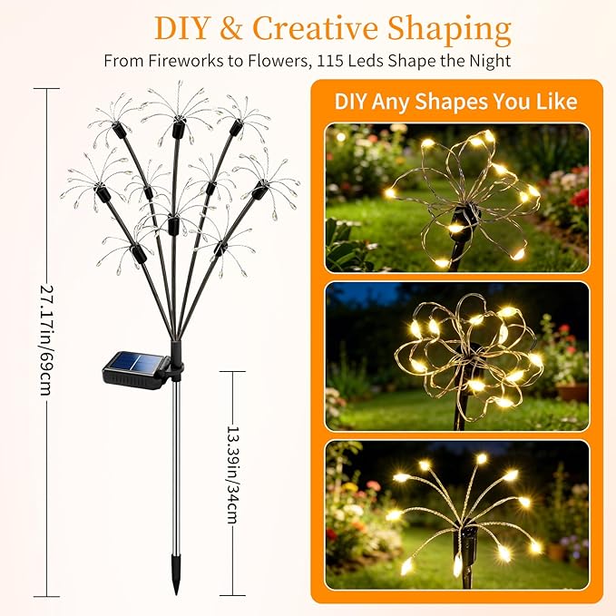 Solar Garden Lights Outdoor, 2 Pack 2-Layer Swaying Firework Lights, Waterproof Starburst Fairy Light Garden Decor for Yard Patio Pathway Lawn, Gardening Gifts for Women Mom Grandma Mother's Day
