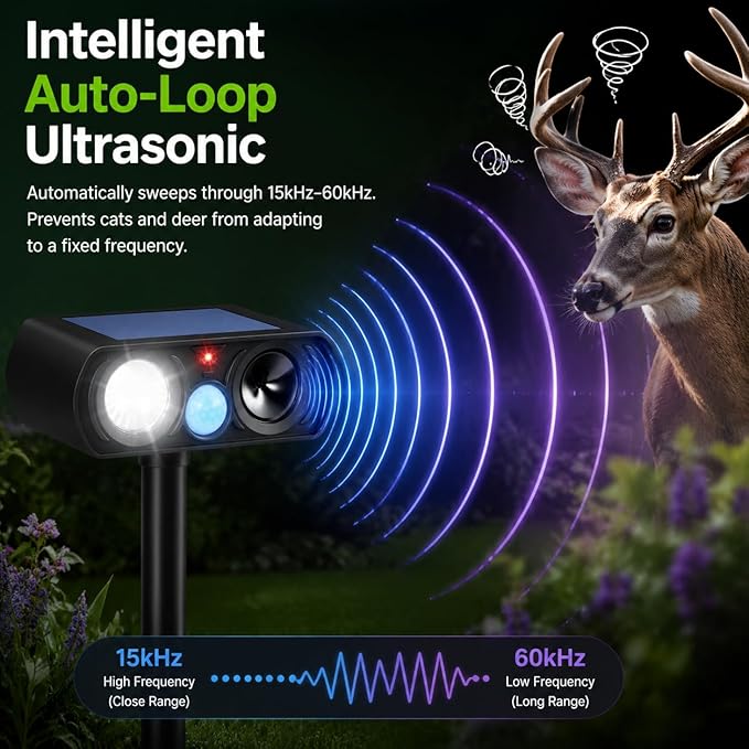 2026 Upgraded Sonic Fortress Pro Deer Repellent Devices,Feral Cat Deterrent Outdoor Solar Ultrasonic Animal Repellent with Motion Sensor&Flash Light, Raccoon Fortress Pro for Garden&Yard 2Pack