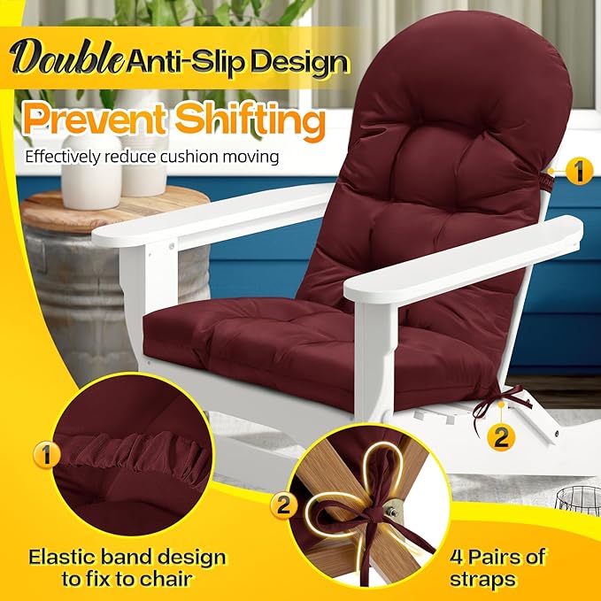 MAGIC ELEPHANT Adirondack Chair Cushion, Memory Foam Outdoor Chair Cushion, Waterproof Thick High Back Patio Rocking Chair Pad Seat Cushion Replacement (Red)
