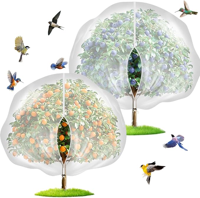 2 Pack 15x15FT Extra Large Fruit Tree Netting with Double Zipper & Double Drawstring, Heavy Duty Bird Netting for Fruit Trees, Reusable Tree Net to Protect Large Trees from Birds, Squirrels, Deer