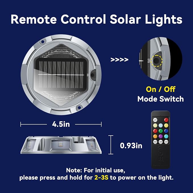 AGPTEK Round 12 Modes 9 in 1 Solar Driveway Lights with Remote Control 12 Pack-30H Runtime, IP67 Waterproof, 3-Ton Load Capacity, RGB Color Changing Outdoor Lights for Patio, Garden, Deck, Dock, Step