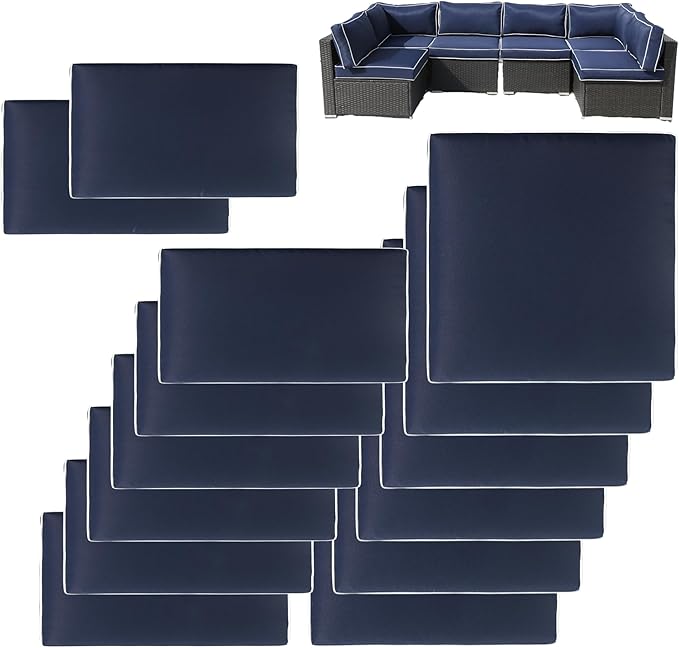 14Pcs Patio Cushion Covers Replacement Splashproof UV-Resistant Inelastic Covers with Zippers, Max Compatible 25.6x25.6x4inch Patio Cushion, for 7 Pcs Outdoor Patio Furniture Sets