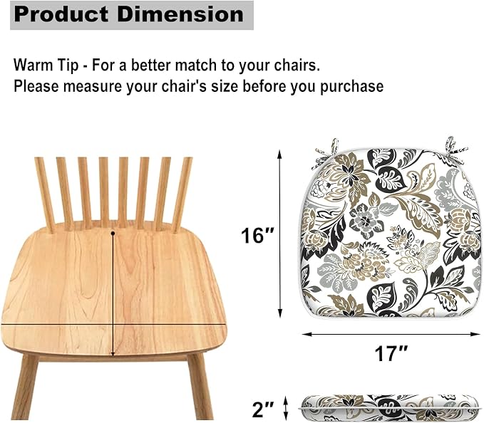 DYTXIII Set of 4 Outdoor Chair Cushions with Ties,Water Repellent Patio Chair Pads 17"x 16" for Outdoor Furniture,Round Corner Seat Cushions for Garden Yard Kitchen Dailey Tan