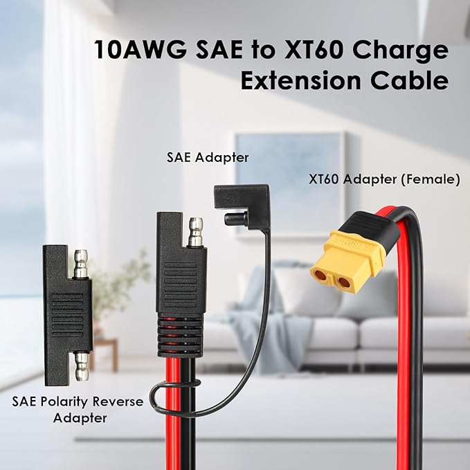MOOKEERF 6FT XT60 Female to SAE Cable with SAE Polarity Reverse Adapter for Portable Power Station, Solar Panel, Solar Generator