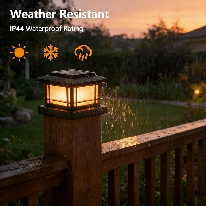 8 Pack Solar Post Cap Lights Outdoor with Flickering Flame, Fence Post Solar Lights Fit for 4x4 3.5x3.5 Wooden Vinyl Posts, Waterproof Solar Lamp for Garden, Deck, Patio, Yard Decor (Black)