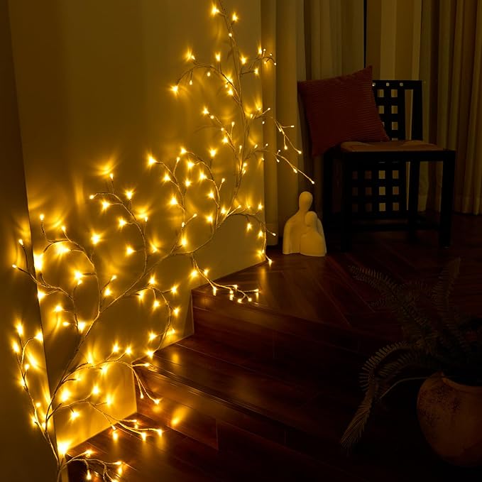 Enchanted Willow Vine Lights with Remote, 18 Branches 144 LEDs Lighted Willow Vine for Wall Decor, Indoor Christmas Swags Decorations for Bedroom, Living Room & Home Decor