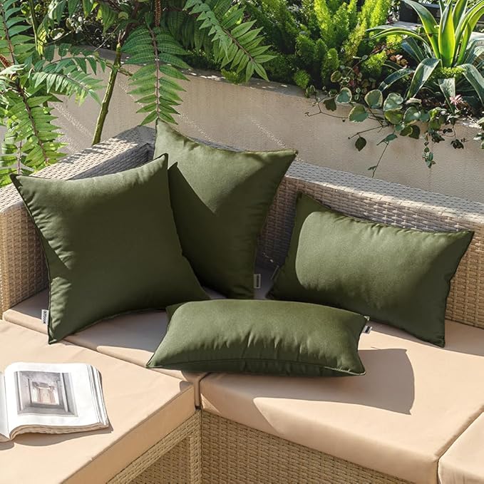 MIULEE Pack of 2 Decorative Outdoor Waterproof Pillow Covers Square Garden Cushion Sham Throw Pillowcase Shell for Spring Patio Tent Couch 16x16 Inch Olive