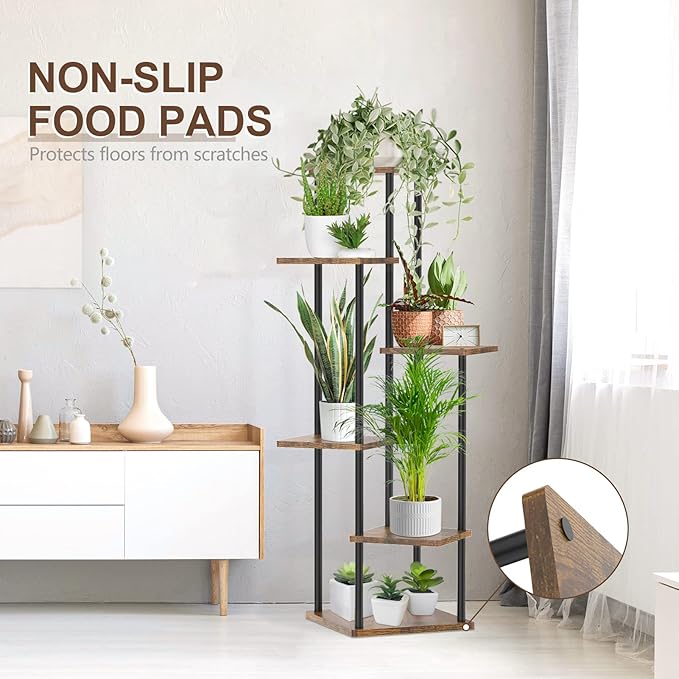 Oppro Plant Stand Set of 2, Tiered Metal Wood Corner Planter Stands Flower Shelf for Indoor Outdoor Plants