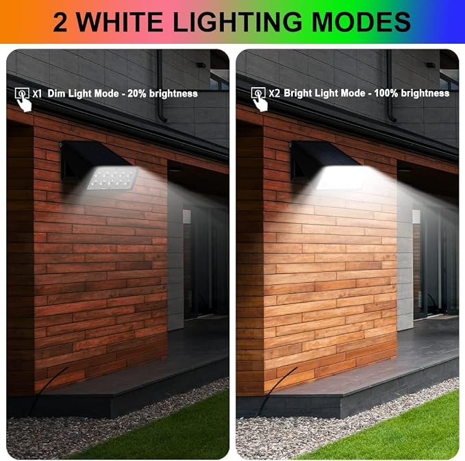 Solar Lights Outdoor Waterproof, 6-Mode RGBW Color Changing, Father's Day 4th of July Decor Gift, 90° Adjustable, Auto On/Off for Fence, Patio, Garden, Yard, Pathway, Porch (4-Pack)