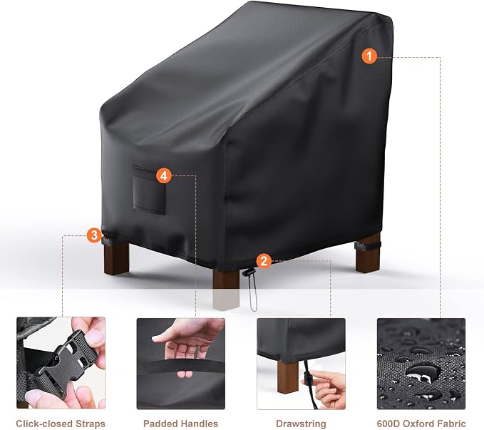 Mrrihand Patio Chair Covers Outdoor Furniture Covers Waterproof Lounge Deep Seat Cover Heavy Duty Lawn Patio Furniture Covers 2 Pack - 38W x 31D x 29H inch