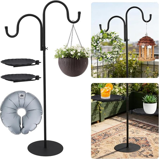 74" Shepherd's Hook Stand Plant，Wind Chime Hanger Stand, Bird Feeder,Waterproof Metal & Adjustable-Height Standing Pole Holder for Lantern and Wreath, Indoor & Outdoor