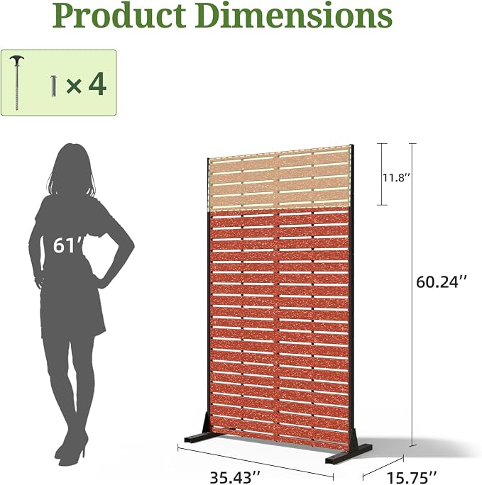 Privacy Screen Outdoor 60" Hx35 W Freestanding Privacy Panel with Stand, HDPE Decorative Privacy Fence with Sandblasting Louver Pattern, Patio Divider Screen, Privacy Screens for Outside