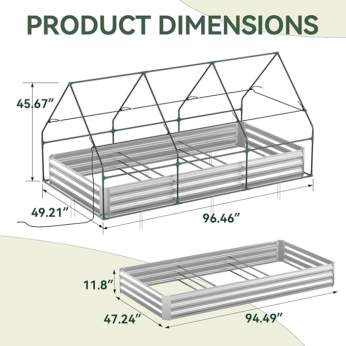 Lineware Raised Garden Bed with Self-Watering System, 8x4x1 ft Elevated Planter Boxes Outdoor with PE Cover, Galvanized Raised Beds for Gardening,Vegetables,Flowers, Backyard, Patio