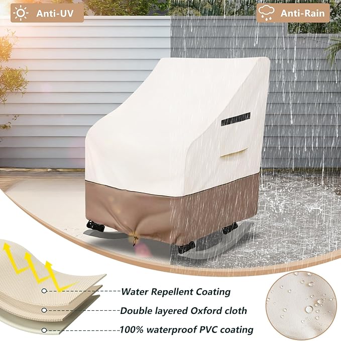Outdoor Rocking Chair Cover 2 Pack,Heavy Duty Waterproof Patio Rocking Chairs Cover for 27" W x 34" D x 45" H Presidential Rocking Chair,Beige
